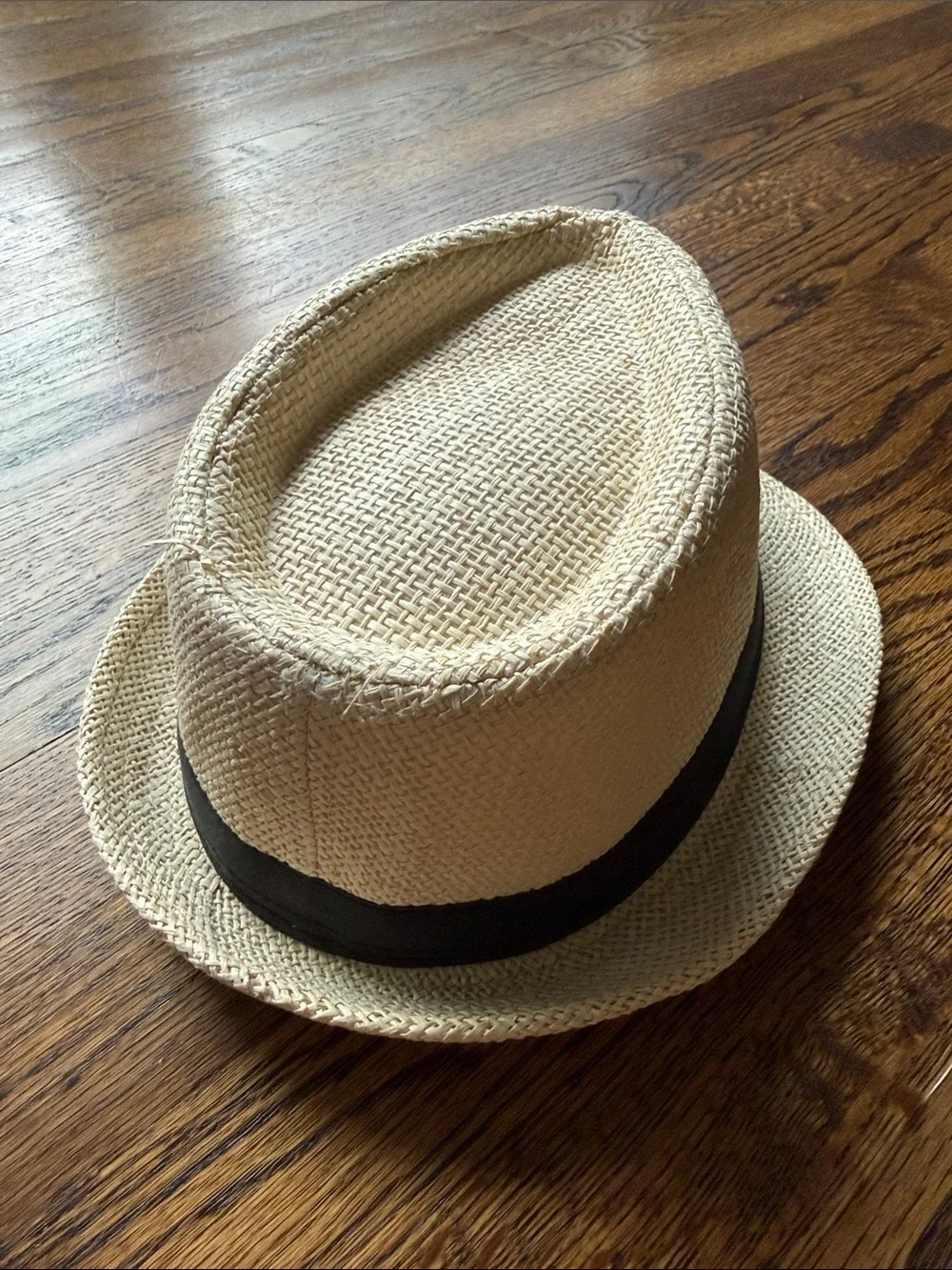 E Kids Straw Fedora Hat with Black Band - Natural Paper